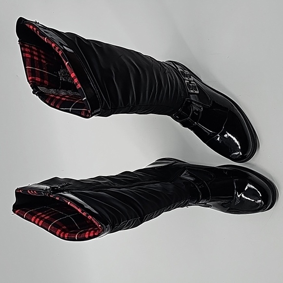 Totes Patent Leather & Nylon Winter Boots w Red Plaid Top Sock Lining - Picture 10 of 10